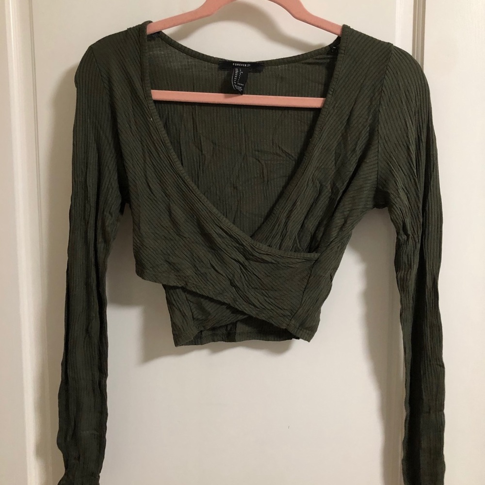 Olive green Long sleeve crop top